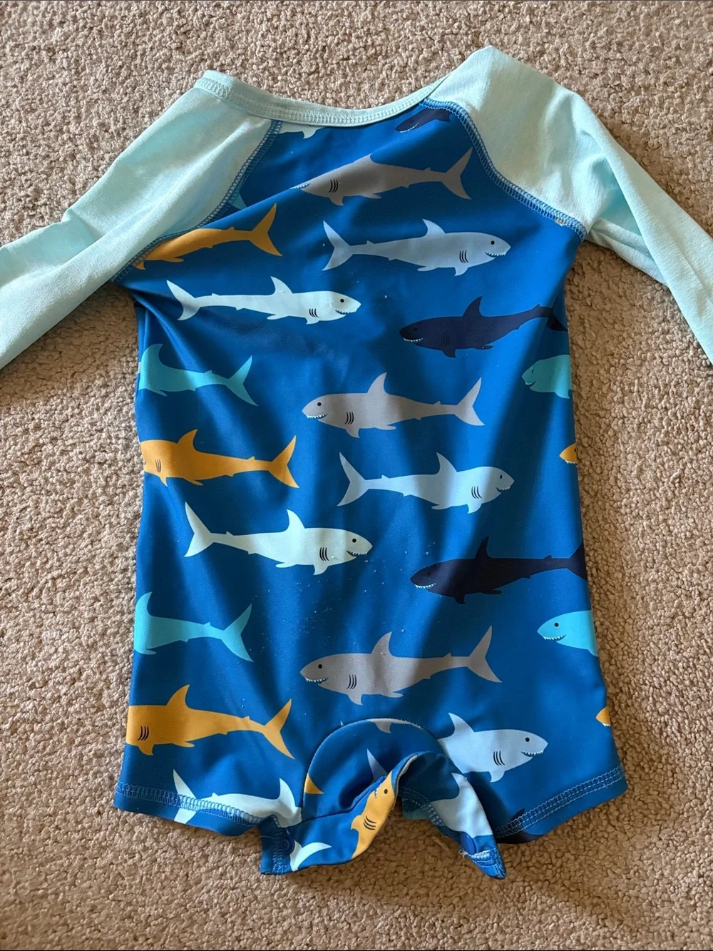 Mud Pie Blue & Aqua Shark-Print Long-Sleeve One-Piece Swim